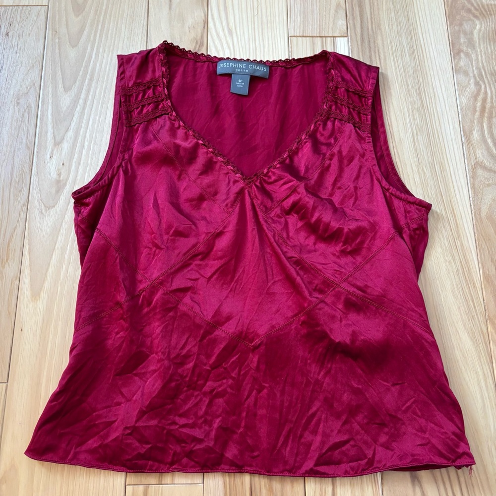 Vintage Y2K Josephine Chaus Silk V Neck Sleeveless Top Size 6 Petite